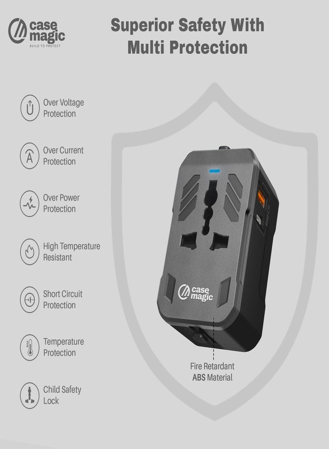 Case-Magic Universal Travel Adapter with Smart 3.1A USB & Type C| 200+ Country (USA/UK/EU/AUS) Plug Converter | All-in-One International Power Converter for Mobile, Tablet, Camera | 15W Fast Charging - Image 5